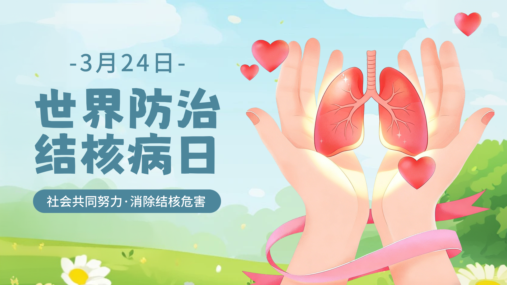 绿色插画风格世界防治结核病日横版海报