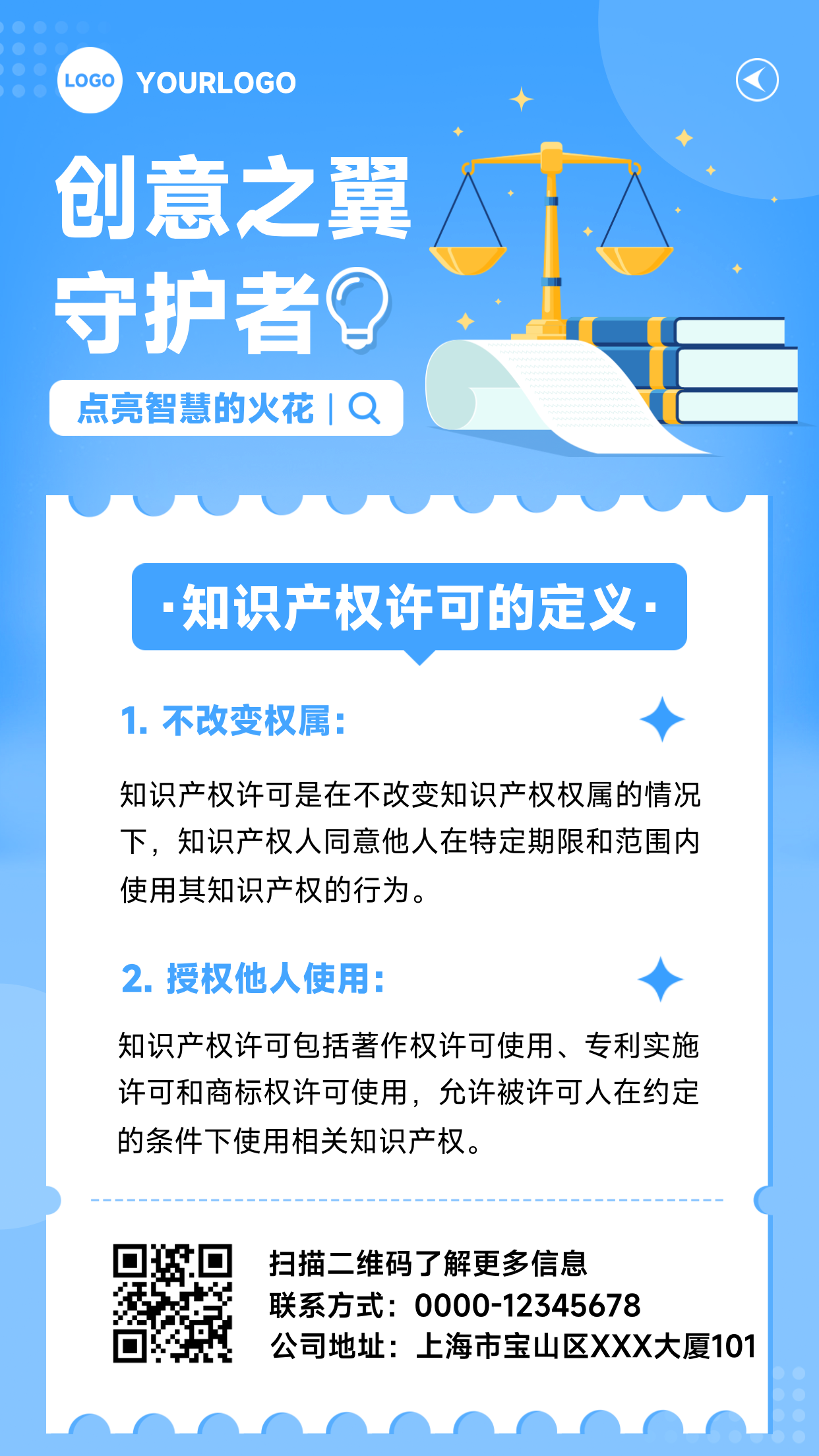 蓝色简约风知识产权许可定义宣传海报