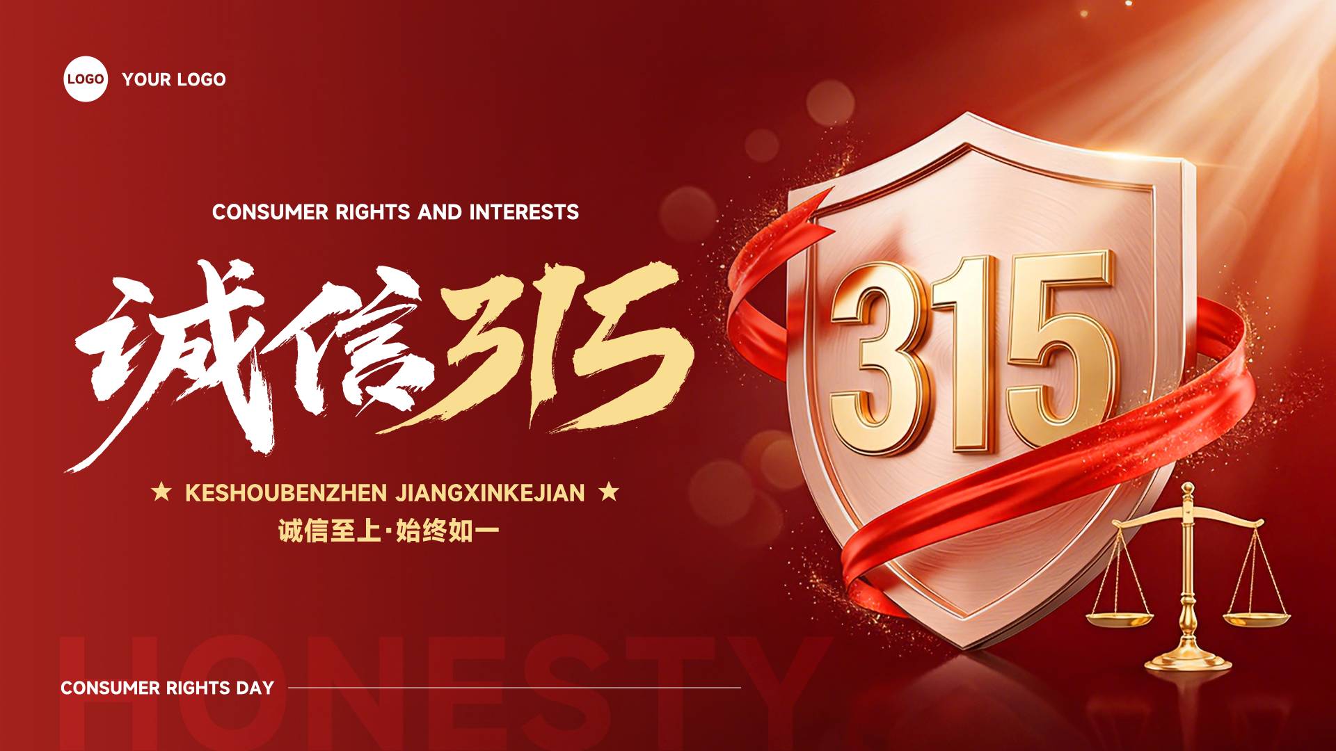 红色渐变混合风格诚信至上始终如一横版315消费者权益日